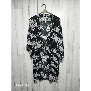 Spiritual Gangster Maya Black White Floral Kimono OS Tie Front 3/4 Sleeve